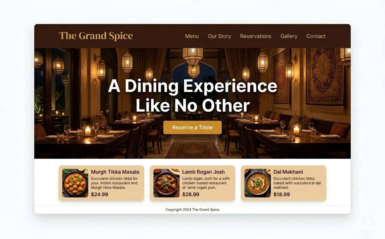 Restaurant and Cafe Menu Website Preview
