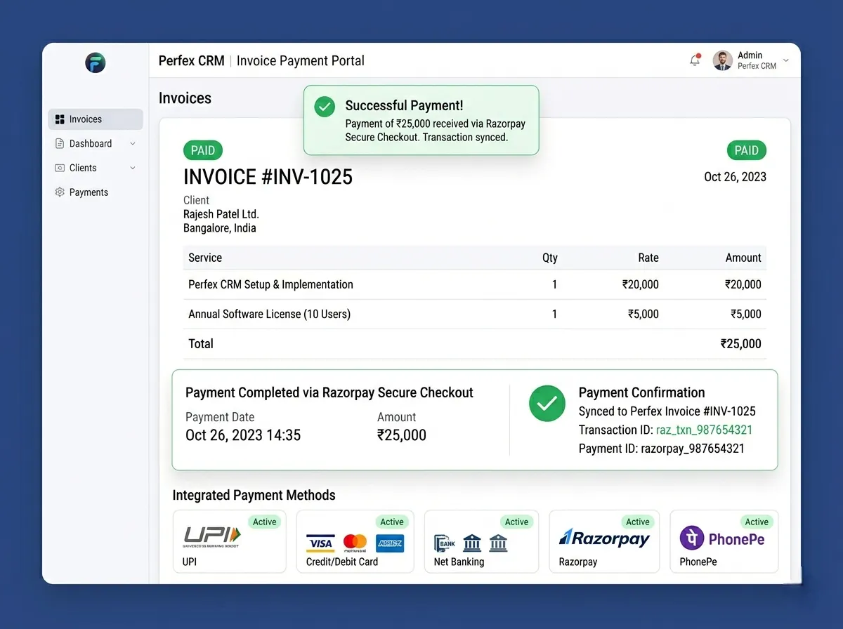Perfex CRM Invoice Pay Now Button